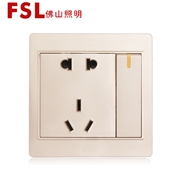 佛山照明 FSL開關 F22系列 一位單/雙路開關帶10A二三極插座（金色）佛山電工