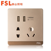 佛山照明FSL F11  10A 二扁圓三扁帶二位USB插座（金色） 佛照電工佛山開關
