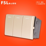 佛山照明FSL S5.0 小三位連體單極/雙路開關功能件佛照電工 FSL開關 S5.0金色